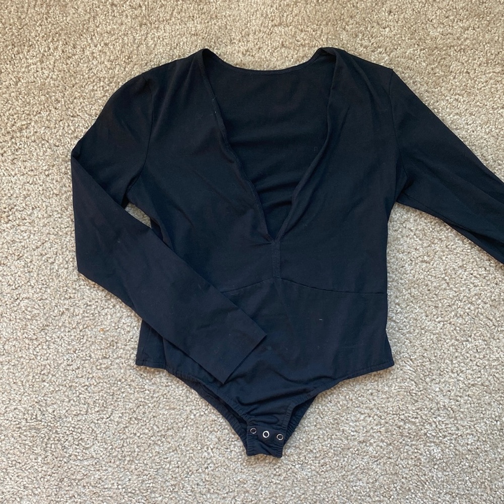 Deep V black bodysuit